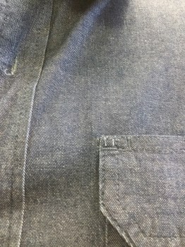 WRANGLER, Denim Blue, Polyester, Cotton, Solid, Dark Denim Blue, Button Front, Long Sleeves, Collar Attached, Pocket Flaps