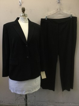 Womens, Suit, Jacket, TAHARI, Black, Polyester, Stripes - Shadow, 18 W, Black, Shadow Pinstripes, Peaked Lapel, Collar Attached, 2 Buttons,  2 Pockets,