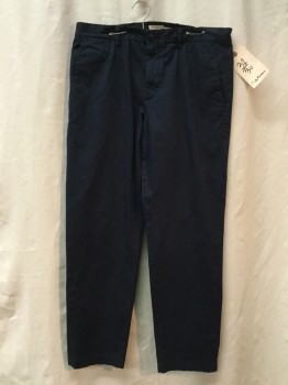 CLUB MONACO, Navy Blue, Cotton, Solid, Navy, Flat Front,