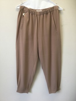 Womens, Casual Pants, BABATON, Lt Brown, Acetate, Polyester, Solid, M, Crepe, Elastic Waist, Elastic Cuffs, 2 Side Pockets, Cropped Length