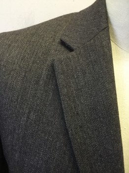 KENNETH COLE, Dk Brown, Wool, Heathered, Herringbone, Single Breasted, Collar Attached, Notched Lapel, 2 Buttons,  3 Pockets