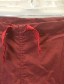 N/L, Brick Red, Poly/Cotton, Solid, Red Twill Drawstring at Waist, 1 Back Pocket and 2 Side/Hip Pockets