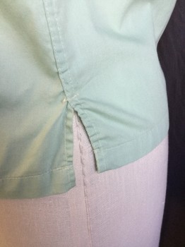FOX 101, Mint Green, Cotton, Solid, Collar Attached, Button Front, Sleeveless,2" Side Split