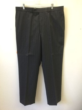 PAUL DIONE, Dk Gray, Lt Brown, Wool, Stripes - Pin, Dark Gray with Light Brown Dotted Vertical Triple Pin Stripes, Flat Front, Button Tab Waist, Zip Fly, 4 Pockets
