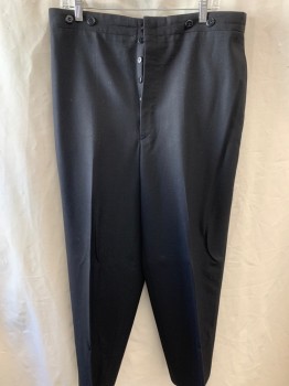 MTO, Black, Wool, Solid, Flat Front, Button Fly,  4 Pockets, Suspender Buttons on Waist,