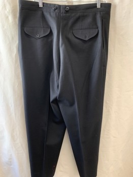 MTO, Black, Wool, Solid, Flat Front, Button Fly,  4 Pockets, Suspender Buttons on Waist,