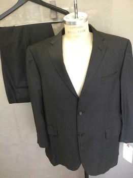 Mens, Suit, Jacket, BURBERRY, Chocolate Brown, Off White, Wool, Birds Eye Weave, 44s, Single Breasted,  Notched Lapel, 2 Buttons,  3 Pockets,