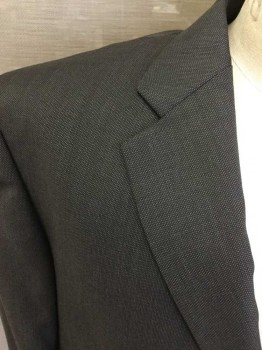 Mens, Suit, Jacket, BURBERRY, Chocolate Brown, Off White, Wool, Birds Eye Weave, 44s, Single Breasted,  Notched Lapel, 2 Buttons,  3 Pockets,
