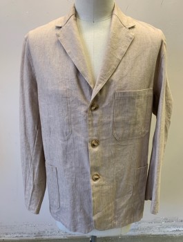 DARCY, Beige, Cream, Cotton, Linen, Herringbone, Single Breasted, Notched Lapel, 3 Buttons, 3 Patch Pockets,