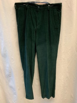 LL BEAN, Green, Cotton, Corduroy, Side Pockets, Zip Front, Flat Front