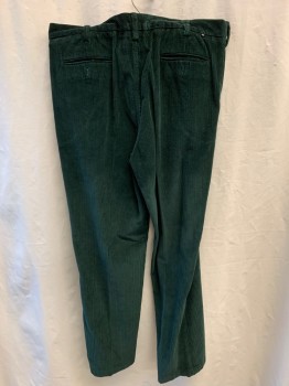 Mens, Casual Pants, LL BEAN, Green, Cotton, 36/34, Corduroy, Side Pockets, Zip Front, Flat Front