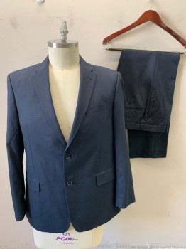 TOMMY HILLFIGER, Blue, Navy Blue, Polyester, Viscose, Single Breasted, 2 Buttons,  Micro-Houndstooth, Notched Lapel,
