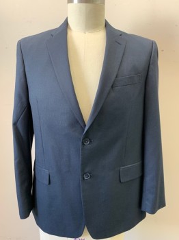 TOMMY HILLFIGER, Blue, Navy Blue, Polyester, Viscose, Single Breasted, 2 Buttons,  Micro-Houndstooth, Notched Lapel,