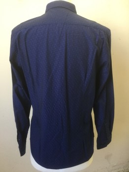 BEN SHERMAN, Blue, Lt Blue, Cotton, Dots, Button Front, Collar Attached, Long Sleeves, Lt Blue Dotted Mini Lines