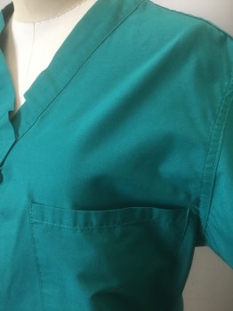 N/L, Emerald Green, Poly/Cotton, Solid, Short Sleeves, V-neck, 1 Patch Pocket