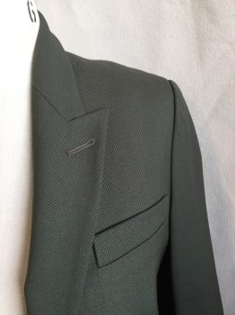 Womens, Blazer, THEORY, Olive Green, Wool, Polyester, Solid, Stripes - Diagonal , B 34, 6, Olive Lining, Olive Self Diagonal Stripes, Peek Lapel, Single Breasted, 1 Button Front, 3 Pockets, Long Sleeves, 2 Split Back Hem