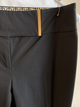 Womens, Slacks, ELIE TAHARI, Black, Gold, Nylon, Cotton, Solid, W29, Flat Front, Zip Fly, Large Waistband with Black Tab with Gold Bar End