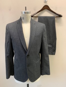 TED BAKER, Gray, Royal Blue, Charcoal Gray, Wool, Glen Plaid, Single Breasted, Notched Lapel with Hand Picked Stitching, 2 Buttons,  3 Pockets, Dark Purple Geometric Pattern Lining