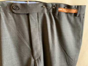 RIVIERA, Charcoal Gray, Wool, Polyester, Heathered, Flat Front, Zip Fly, Button Tab Closure, 4 Pockets, Belt Loops, Suspender Buttons