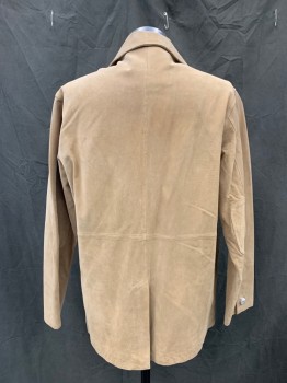 Mens, Leather Jacket, TRAVEL SMITH, Tan Brown, Suede, Solid, M, Single Breasted, Collar Attached, Notched Lapel, 3o Kimono Sleeves