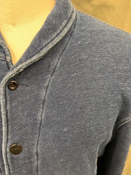 Mens, Casual Jacket, ALEX MILL, Denim Blue, Cotton, Heathered, L, Sweater Jacket, Button Front, Shawl Collar, 2 Pockets, Long Sleeves