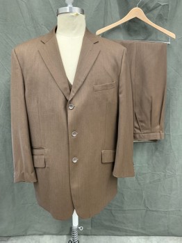 Mens, Suit, Jacket, LORIANO, Brown, Wool, Heathered, 50L, Single Breasted, 3 Buttons,  Collar Attached, Notched Lapel, 4 Pockets