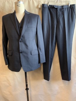 Mens, Suit, Jacket, MICHAEL KORS, Navy Blue, Wool, Heathered, 42 R, Notched Lapel, Collar Attached, 2 Buttons,  3 Pockets,