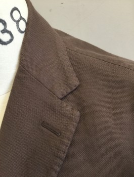 NEIMAN MARCUS, Dusty Brown, Cotton, Silk, Solid, Single Breasted, Notched Lapel, 2 Buttons, 3 Pockets Including 2 Large Patch Pockets at Hips, Hand Picked Stitching at Lapel, No Lining, High End Italian Made