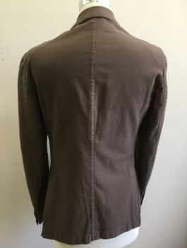 NEIMAN MARCUS, Dusty Brown, Cotton, Silk, Solid, Single Breasted, Notched Lapel, 2 Buttons, 3 Pockets Including 2 Large Patch Pockets at Hips, Hand Picked Stitching at Lapel, No Lining, High End Italian Made