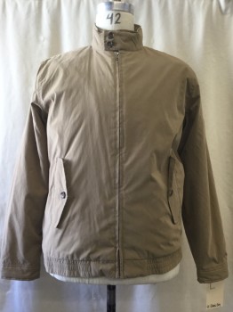 Mens, Casual Jacket, ST JOHNS BAY, Brown, Polyester, Nylon, Solid, L, Zip Front, 2 Pockets, Stand Collar Attached with Two Buttons
