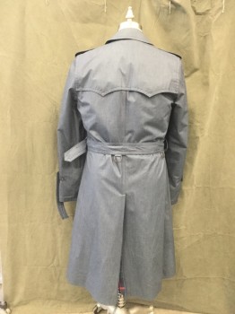 Mens, Coat, Trenchcoat, ARVOTEX, Dk Blue, Polyester, Cotton, Heathered, 40, Double Breasted, Collar Attached, Epaulets, Shoulder Flap Pockets, 2 Pockets, Long Sleeves, Storm Flap Back Yoke