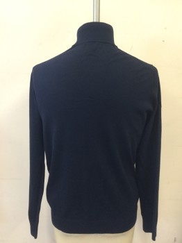 Mens, Pullover Sweater, BANANA REPUBLIC, Navy Blue, Cotton, Cashmere, Solid, XL, 1/2 Zip Front, Mock Turtleneck, Ribbed Knit Collar/Cuff/Waistband