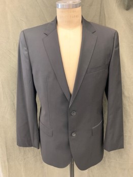 HUGO BOSS, Black, Viscose, Acetate, Solid, Single Breasted, Collar Attached, Notched Lapel, Hand Picked Collar/Lapel, 2 Buttons,  3 Pockets *shoulder Burn