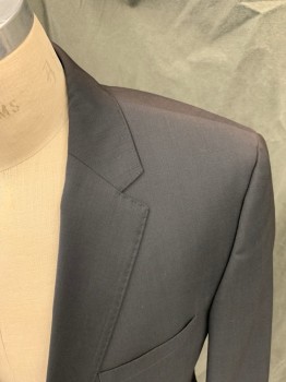 HUGO BOSS, Black, Viscose, Acetate, Solid, Single Breasted, Collar Attached, Notched Lapel, Hand Picked Collar/Lapel, 2 Buttons,  3 Pockets *shoulder Burn
