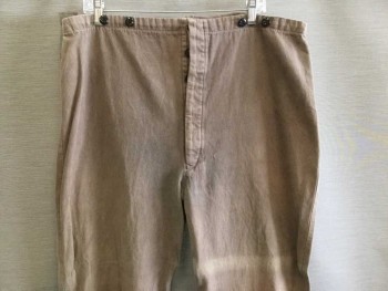 N/L, Lt Brown, Cotton, Stripes, Working Class Pants. Self Stripe Cotton Twill, Faded, Button Fly, Lightly Aged,