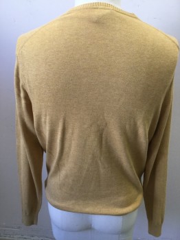 Mens, Pullover Sweater, JOS A BANK, Lt Brown, Gold, Cotton, Heathered, L, V-neck, Long Sleeves, Pullover,