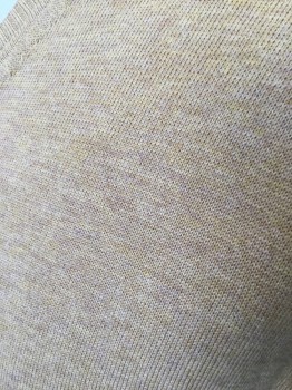 JOS A BANK, Lt Brown, Gold, Cotton, Heathered, V-neck, Long Sleeves, Pullover,