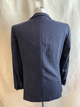 JOHN VARVATOS, Navy Blue, White, Wool, Cashmere, Heathered, 2 Buttons, 4 Patch Pockets, 4 Button Cuffs, Notched Lapel, Double Vent
