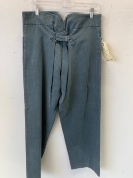 Mens, Historical Fiction Pants, N/L, Dusty Green, Cotton, Solid, 36/31, Button Fly,  2 Pockets, Self Belt Tab Back, 1800's