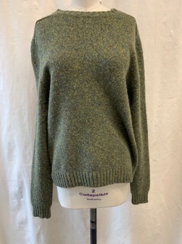 Womens, Pullover, MOLLUSK, Olive Green, Yellow, Orange, Blue, Wool, Alpaca, S, Multicolor Weave, Knit, Crew Neck, Long Sleeves