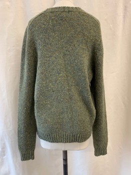 Womens, Pullover, MOLLUSK, Olive Green, Yellow, Orange, Blue, Wool, Alpaca, S, Multicolor Weave, Knit, Crew Neck, Long Sleeves