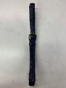 NO LABEL, Navy Blue, Leather, Solid, with Gold Buckle, Braided Detail