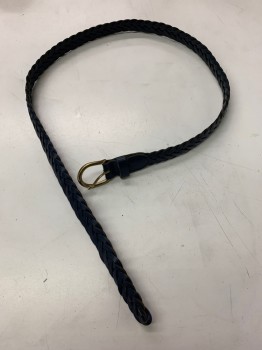 NO LABEL, Navy Blue, Leather, Solid, with Gold Buckle, Braided Detail