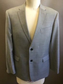 TOMMY HILFIGER, Gray, Wool, 2 Color Weave, Single Breasted, 2 Buttons,  Notched Lapel, 3 Pockets, Double Back Vent