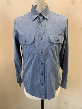 Mens, Casual Shirt, J. CREW, French Blue, Cotton, 35, 15.5/, C.A., Button Front, L/S, 2 Chest Pockets with Flaps