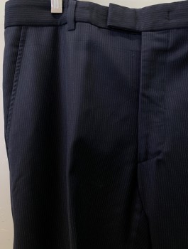 Mens, Suit, Pants, NL, Navy Blue, White, Wool, Stripes - Pin, 34/30, F.F, Slash Pocket,