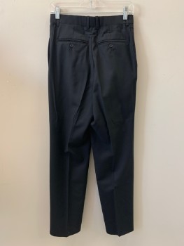 SAVILE ROW, Black, Wool, Solid, Pleated Front, Side And Back Welt  Pockets, Zip Front, Belt Loops,