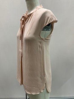 VINCE, Blush Pink, Silk, Solid, Sleeveless, Button Front, Collar Band, Neck Tie,