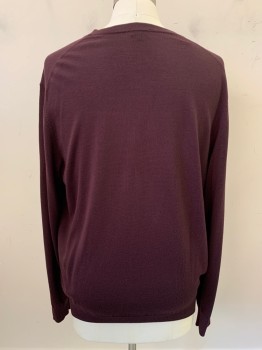 Mens, Cardigan Sweater, UNIQLO, Wine Red, Wool, Solid, XL, L/S, V Neck, Button Front,