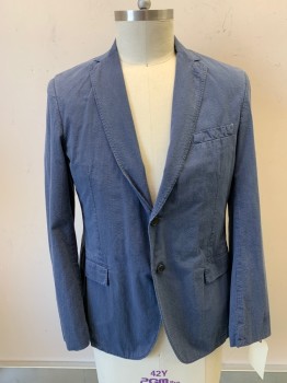 Mens, Sportcoat/Blazer, BROOKS BROTHERS, Blue, Navy Blue, Cotton, Stripes, 42 S, Seersucker, Single Breasted, 2 Buttons,  Notched Lapel, 2 Pocket Flap,